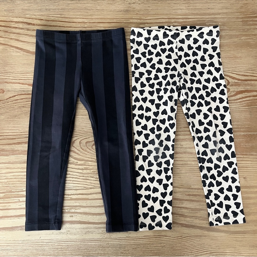 Tea Collection Leggings Set, Black Stripe and Hearts